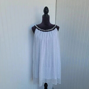 Mom & Co Womens Maternity Top Black White Polka Tunic Top Blouse Jeweled XL